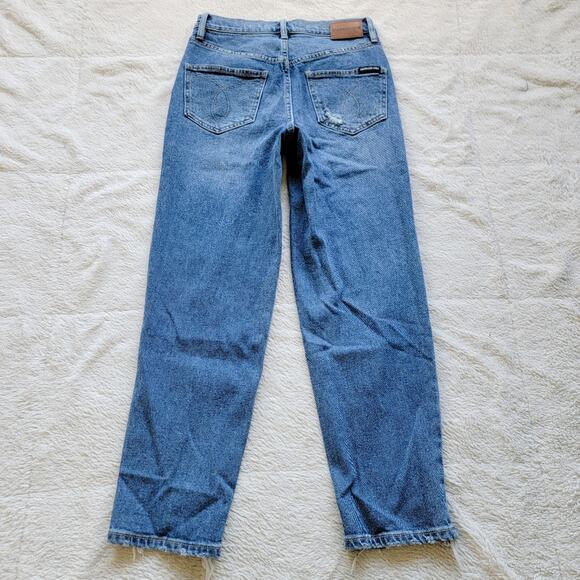 Calvin Klein Distressed High Rise Straight Leg Jeans - Picture 3 of 6